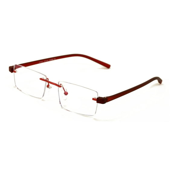 Lightweight Rimless Reading Glasses Metal with Flexible Temple - Rectangular Anti Blue Blocker Reader Clear Lens 2.00