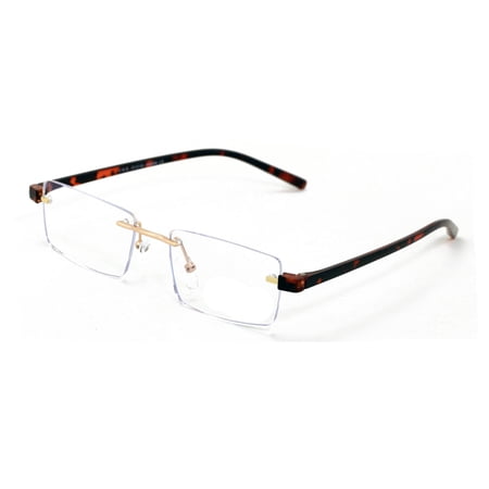 Lightweight Rimless Reading Glasses Metal with Flexible Temple - Rectangular Anti Blue Blocker Reader Clear Lens 2.50