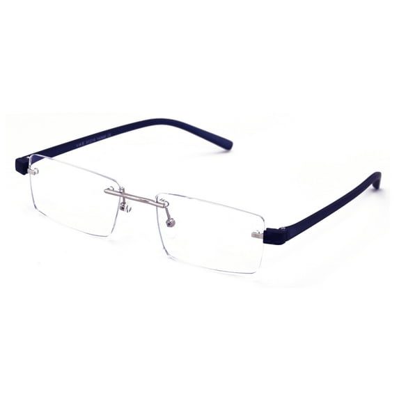 Lightweight Rimless Reading Glasses Metal with Flexible Temple - Rectangular Anti Blue Blocker Reader Clear Lens 2.75