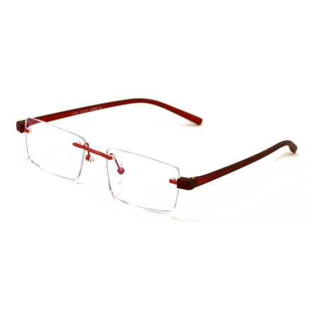 Lightweight Rimless Reading Glasses Metal with Flexible Temple - Rectangular Anti Blue Blocker Reader Clear Lens 4.00