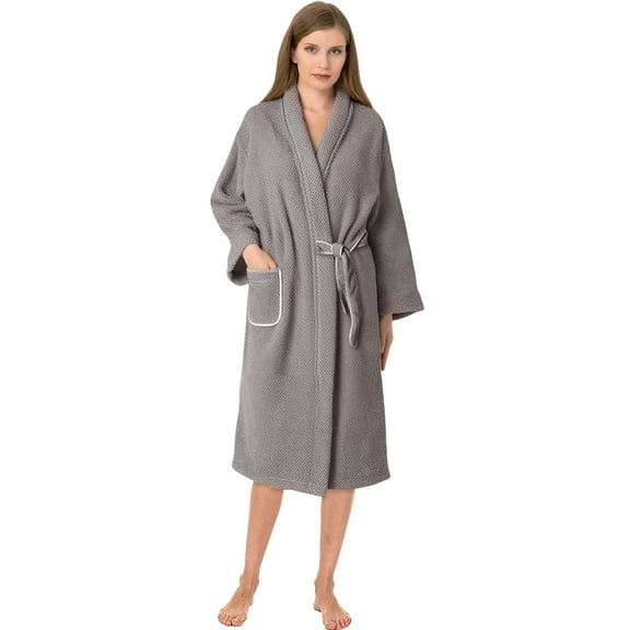 Lightweight Robes for Men and Women – Soft Breathable Knitted Summer Bathrobe with Pockets, Short Sauna Spa Robe for Home, Travel & Lounge, One Size Fits Most, Gray