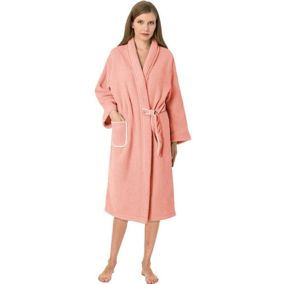 Lightweight Robes for Men and Women – Soft Breathable Knitted Summer Bathrobe with Pockets, Short Sauna Spa Robe for Home, Travel & Lounge, One Size Fits Most, Pink