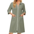 thumbnail image 1 of Lightweight Robes for Women Zipper Soft Summer Housecoats for Women Zipper Front 3/4 Sleeve Knee Length Loose Fit Sleepwear Nightgown with Pockets Army Green XXL, 1 of 6