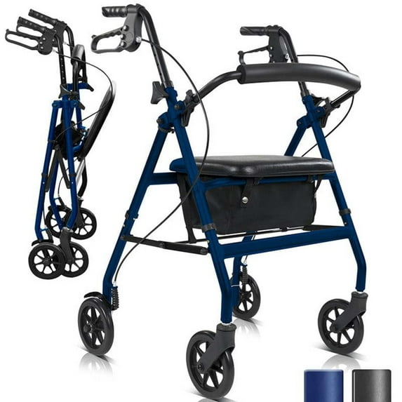 Vive Lightweight Rollator for Seniors – Ultra-Light, Foldable Walker with Seat, Adjustable Handles & Dual Brakes, Ideal Mobility Aid, Blue
