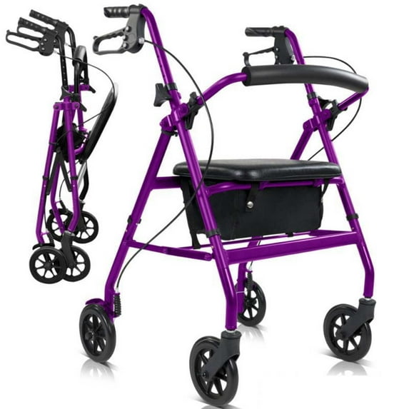 Vive Lightweight Rollator for Seniors – Ultra-Light, Foldable Walker with Seat, Adjustable Handles & Dual Brakes, Ideal Mobility Aid, Purple