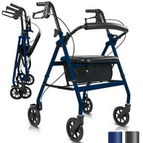 Vive Lightweight Rollator for Seniors – Ultra-Light, Foldable Walker with Seat, Adjustable Handles & Dual Brakes, Ideal Mobility Aid, Blue