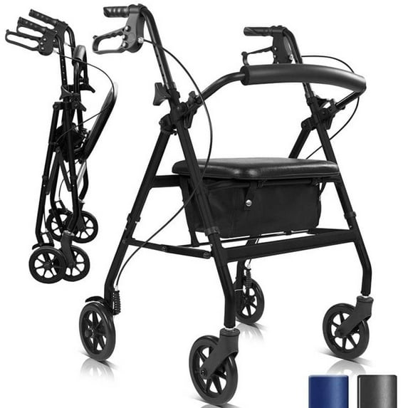 Vive Lightweight Rollator for Seniors – Ultra-Light, Foldable Walker with Seat, Adjustable Handles & Dual Brakes, Ideal Mobility Aid, Black