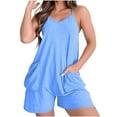 thumbnail image 1 of Lightweight Romper Shorts Womens Adjustable Spaghetti Strap Jumpsuits Pockets Sleeveless Casual Summer Outfits (L, Blue), 1 of 8