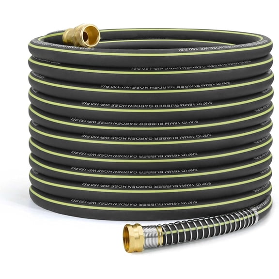 Lightweight Rubber Garden Hose 100 ft, 5/8" Hybrid Rubber Hose with Solid Brass Fitting, Water Hose Pipe for Outdoor, Cleaning & Washing