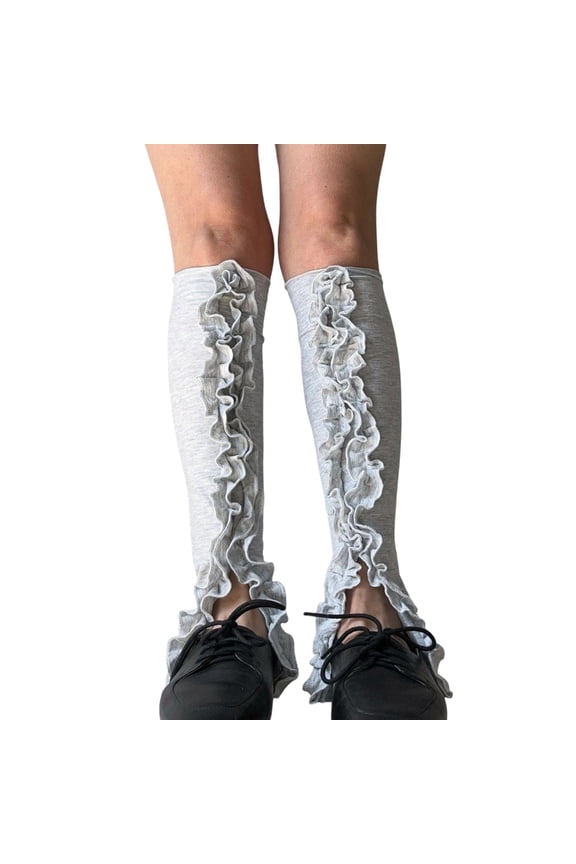 Lightweight Ruffled Split Front Leg Cover Women Flared Ruched Leg Warmer Socks