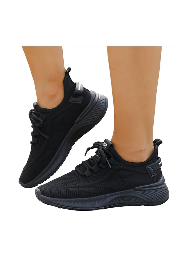 Lightweight Running Shoes for Women Comfortable Non Slip Lace Up Sneakers Casual Breathable Tennis Shoes Black Size 7.5