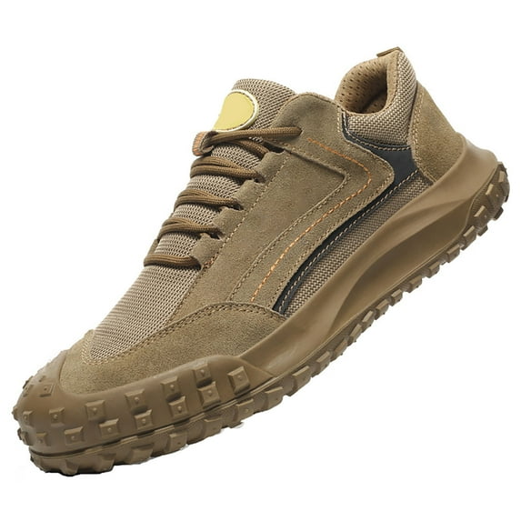 Lightweight Safety Trainers Men Steel Toe Cap Trainers Breathable Cowhide Work Shoes EU 36-46 Khaki