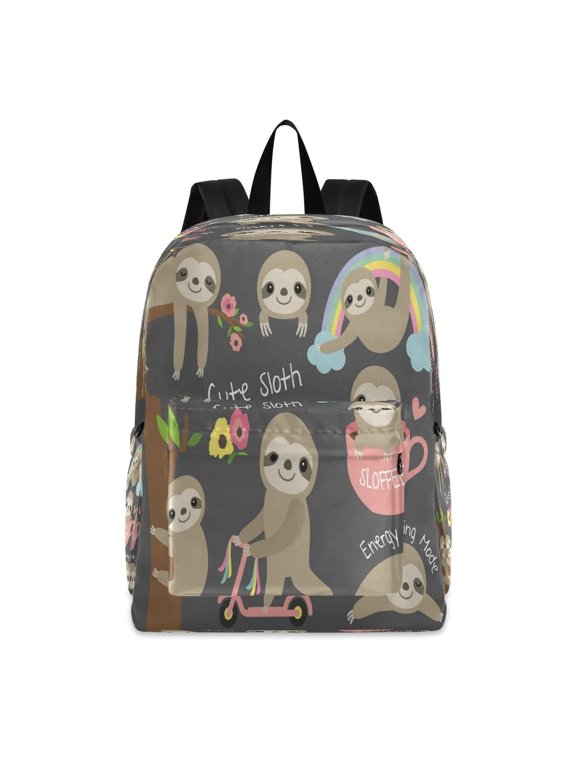 Lightweight School Backpack Cute Sloth Bookbag Schoolbag Casual Daypack for Travel with Bottle Side Pockets