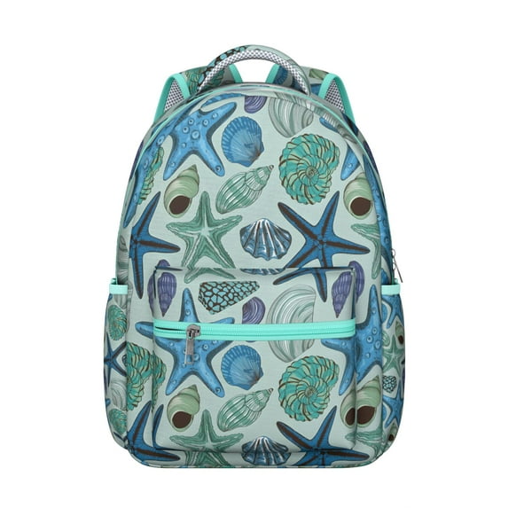 Lightweight School Backpack Featuring Vintage Seashells and Ocean Themes, Cute and Nautical