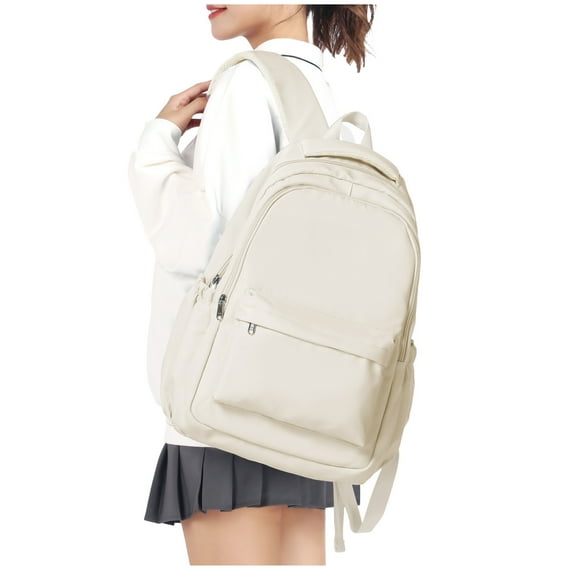 Lightweight School Backpack for Women Men, Laptop Travel Casual Daypack College Secondary School Bags Waterproof Bookbag Simple Backpack Aesthetic Cute Backpack, Beige