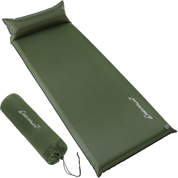 Lightweight Self-Inflating Camping Sleeping Pad 3 Inch Thick, Green, Rectangular, Waterproof
