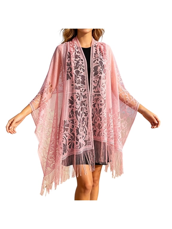 Lightweight Shawl,Beach Cover Up for Women,Elegant Evening Cape Beachwear,Trending Summer Vacation Wrap,Resort Travel Accessory Sheer Poncho Dressy Layer,Pink