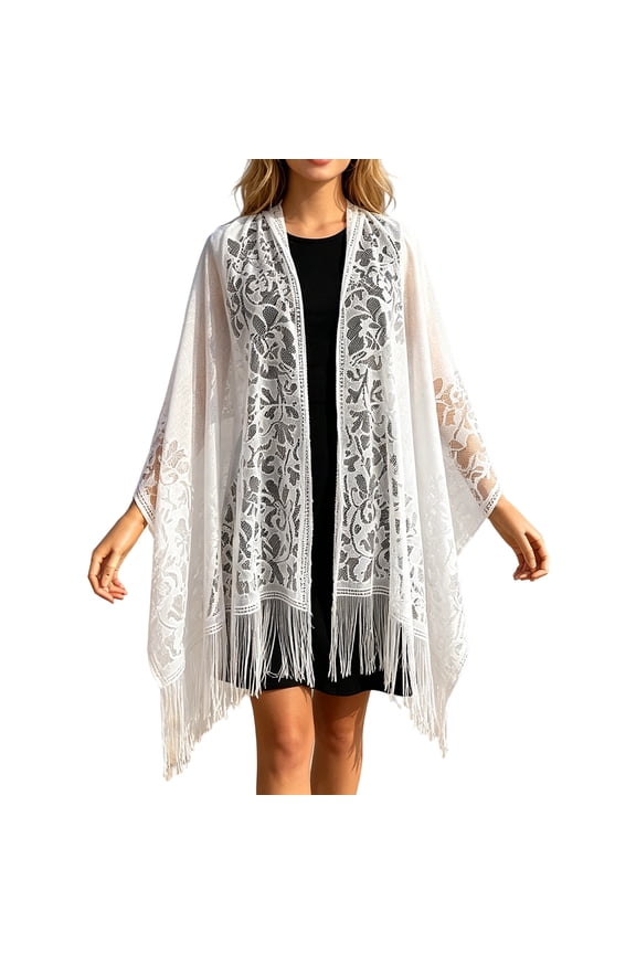 Lightweight Shawl,Beach Cover Up for Women,Elegant Evening Cape Beachwear,Trending Summer Vacation Wrap,Resort Travel Accessory Sheer Poncho Dressy Layer,White