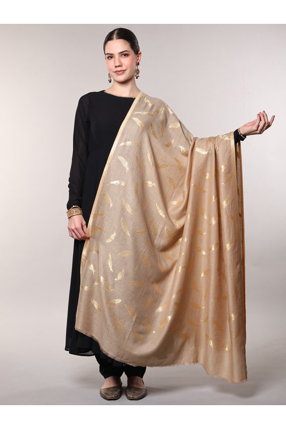 Lightweight Shawl with Zari woven Leaves from Amritsar – Irish Cream