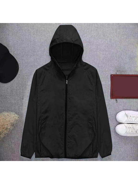 Lightweight Shirts for Men Plain Black Zip Up Jacket Hood Long Sleeve Pocket Casual Clothes for Men