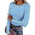 thumbnail image 1 of Lightweight Shirts for Women Rob Knit Crew Neck Long Sleeve Striped Tops Light Blue M, 1 of 8