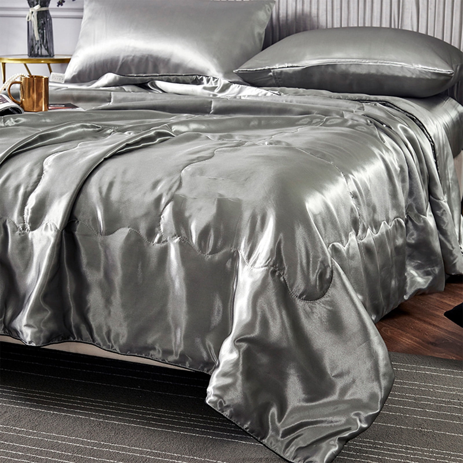 Lightweight Silk Cooling Blanket, Silk Cooling Sheets Queen, Washed Silk Ice Silk Conditioning Quilt Summer Cool Quilt, Core Solid Color Summer Thin Quilt, Cooling Blanket For Hot Sleepers