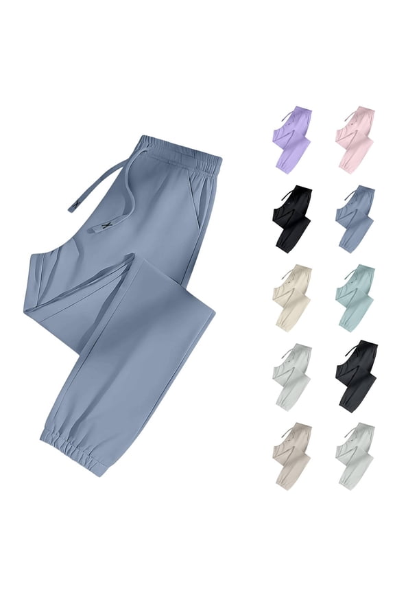 Lightweight Silky Comfy Fit Stretch Active Women's Ultra Stretch Ice Silk Quick Drying Comfort Tapered Track Casual Pants Over 50 Blue XL