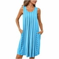 thumbnail image 1 of Lightweight Sleepwear for Women New Tank Dresses for Women Nightgowns Cotton Sleeveless Pleated Camis Dress with Pockets Sleep Dress Comfy Beach Coverup Sky Blue S, 1 of 8