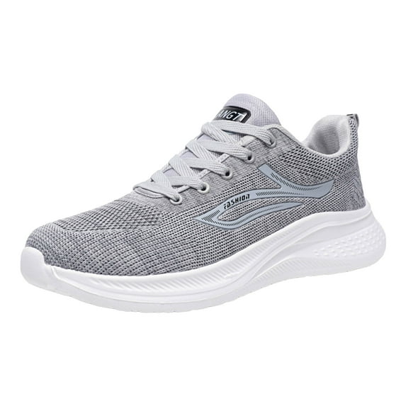 Lightweight Slip On Sneakers for Men Casual Breathable Lace Up Running Shoes Non Slip Work Shoes with Arch Support Gray 10
