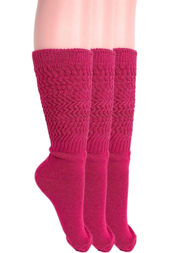 Lightweight Slouch Knee High Socks 3 Pairs Shoe Size 5-10 (Fuchsia)