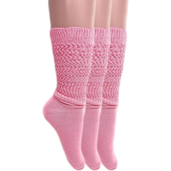 Lightweight Slouch Knee High Socks 3 Pairs Shoe Size 5-10 (Pink)