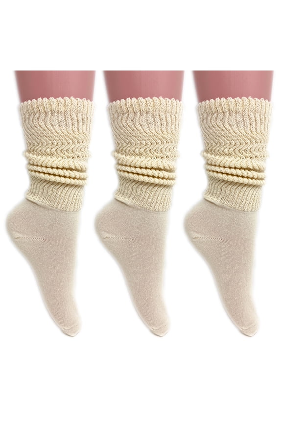 Lightweight Slouch Socks for Women Extra Thin Ecru Cotton Socks 3 PAIRS Size 9-11