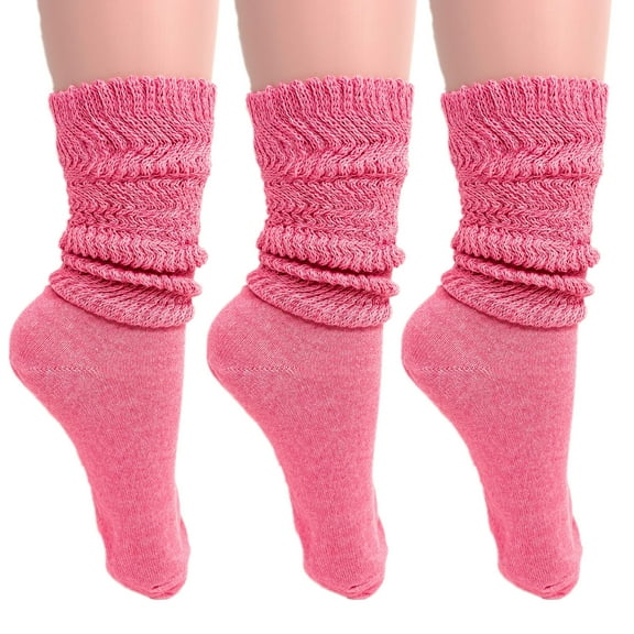 Lightweight Slouch Socks for Women Extra Thin Hot Pink Cotton Socks 3 Pairs Size 9-11