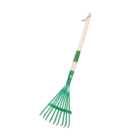 Lightweight Small Leaf Rake 27 Inch, Wooden Handle Garden Rake with Metal Tines for Lawn Care Yard Cleaning Leaf Collection, Rust Resistant Garden Tools, Green