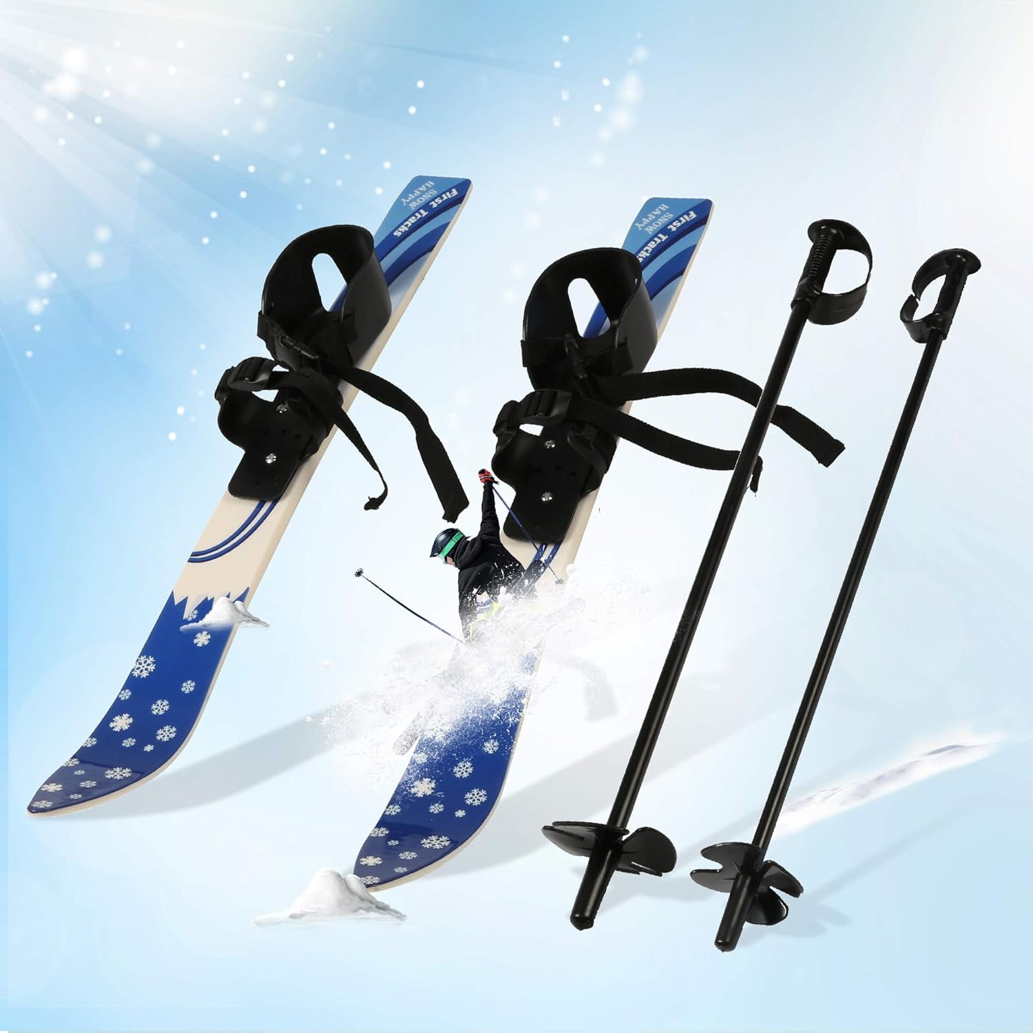 Lightweight Snow Ski and Pole Set with Bindings Sturdy 26inch Snow