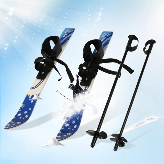 Lightweight Snow Ski and Pole Set with Bindings Sturdy 26inch Snow Skiing Equipment for Kid