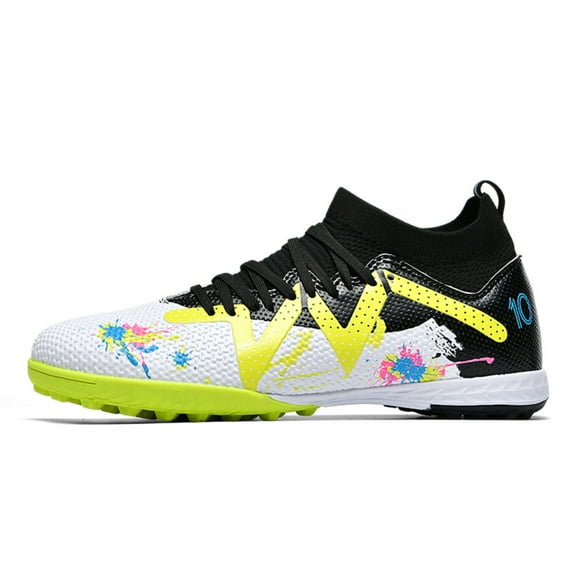 Lightweight Soccer Cleats for Turf & Grass, Breathable Knit Upper, Colorful Studded Sole Football Shoes for Men Women, Non-Slip Grip, Comfortable Training Sports Boots**