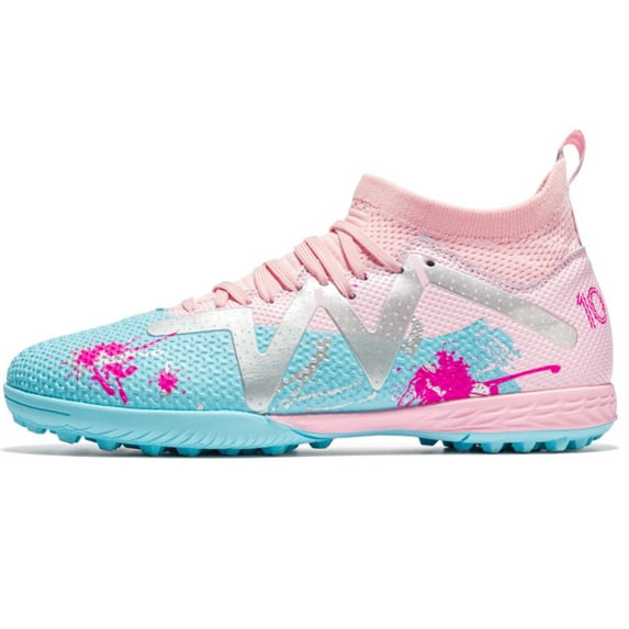 Lightweight Soccer Cleats for Turf & Grass, Breathable Knit Upper, Colorful Studded Sole Football Shoes for Men Women, Non-Slip Grip, Comfortable Training Sports Boots**