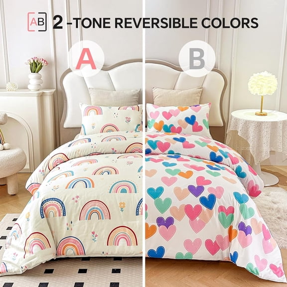 Lightweight Soft 3 Piece Rainbow Comforter Set with 2 Pillow Covers for Girls Kids
