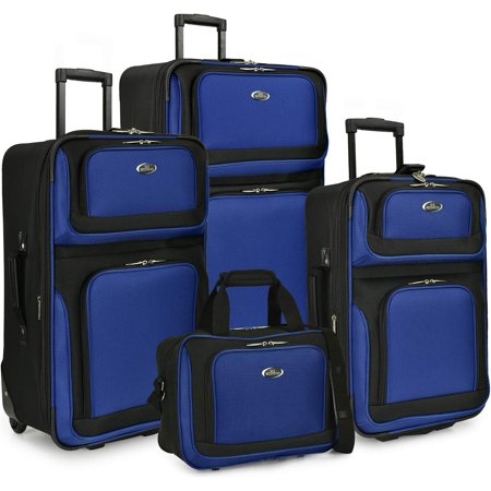 Lightweight Softside Expandable Travel Rolling Luggage, Blue, 4-Piece Set (15/21/25/29)