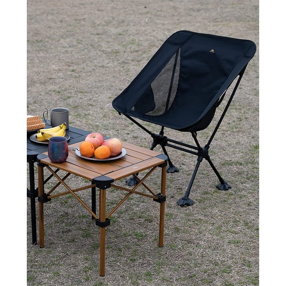 Lightweight Stable Alu. Folding Square Table Roll Up Top with Carry Bag for Camping Picnic Backyards BBQ Camp Kitchen (Nature, S)