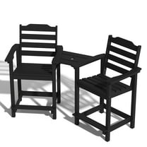 Lightweight Stackable Outdoor Bar Chairs Set of 2 with Detachable Bamboo Tray – Rust-Proof HDPE & Aluminum Frame for Beach Houses, Pool Decks, Resort Dining -Black