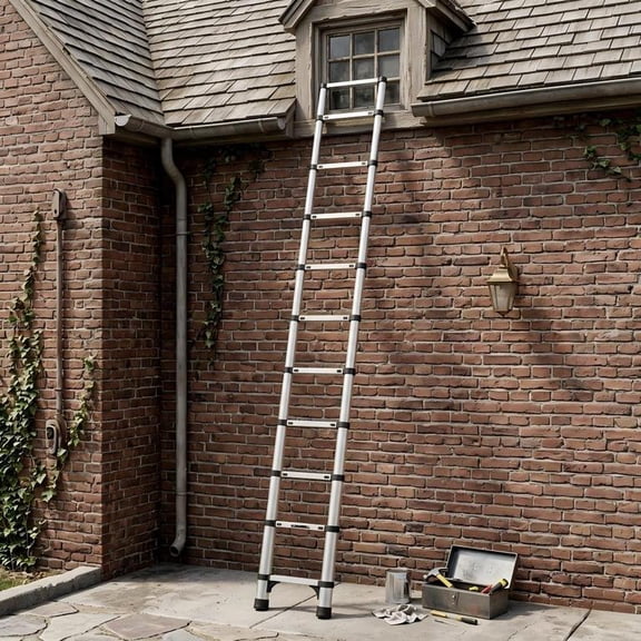 Lightweight Stainless Steel Telescoping Ladder for Window Cleaning and Painting&nbsp;– Heavy Duty 330LBS Capacity Folding Ladder with Slow Retraction and Portable Storage Strap