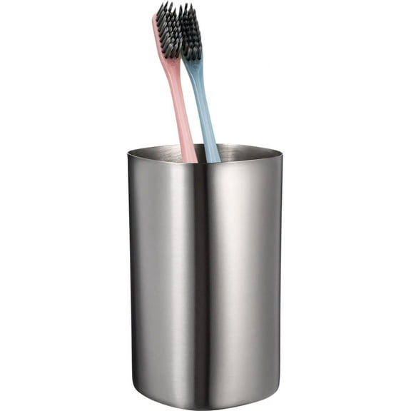 Lightweight Stainless Steel Toothbrush Cup, Silver Metal Water Cup Bathroom Toothbrush Holder Jar Reusable Beverage Mug Brushed Nickel Tumbler Rustic Beer Container for Men Women (4 Inch)
