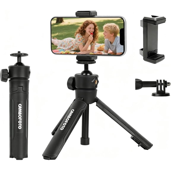 , Lightweight Stand Stable, Compact Folding Design with Quick Lock Storage Perfect for Vloggers, Photographers and Content Creators with Phone Holder and Action Camera Mount