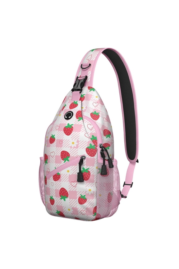 Lightweight Strawberry Lover Sling Backpack for Travel and Outdoor Use, Fresh Red Berry Print with Multi-Layer Storage, Ideal for Trendy Young People and Commuters