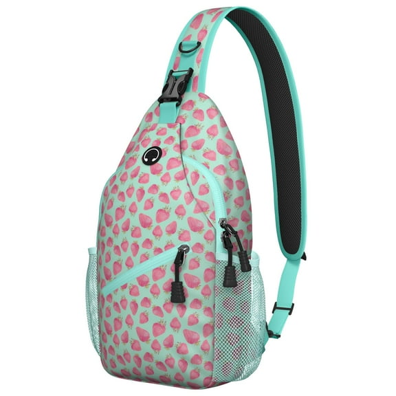 Lightweight Strawberry Lover Sling Backpack for Travel and Outdoor Use, Fresh Red Berry Print with Multi-Layer Storage, Ideal for Trendy Young People and Commuters