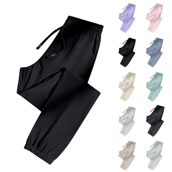 Lightweight Stretch Jogger Pants for Women 2026 Summer Elastic Waist Quick Dry Breathable Outdoor Athletic Casual Trousers Black M