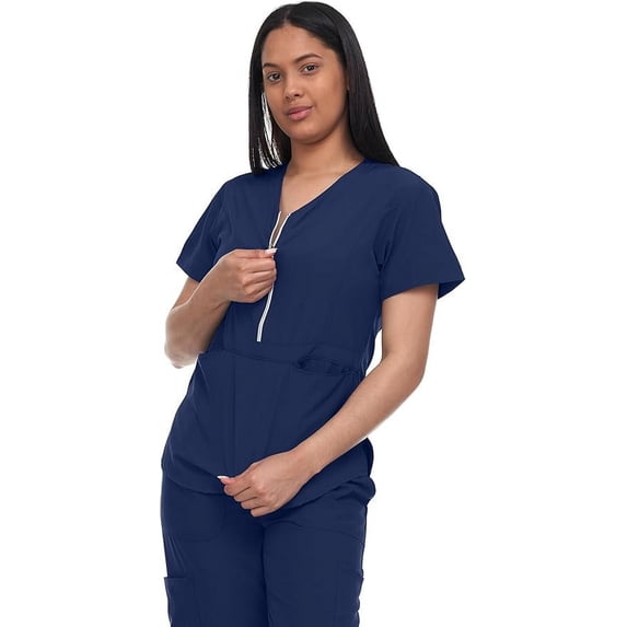 Lightweight Stretch Scrub Set with Zipper Top Elastic Waist Pants with 6 Pockets
