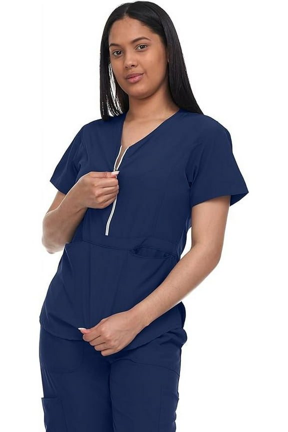 Lightweight Stretch Scrub Set with Zipper Top Elastic Waist Pants with 6 Pockets